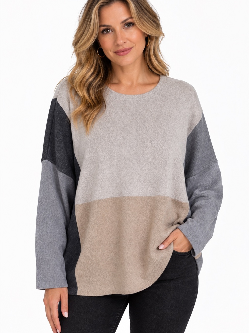 Cyrus Medium Oversized Color Block Drop Shoulder Soft Sweater